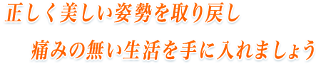 正しく美しい姿勢を取り戻し、痛みの無い生活を手に入れましょう。